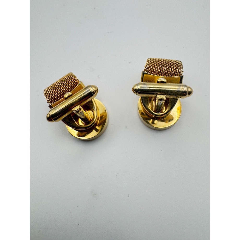 Vintage Anson Cufflinks Mesh Gold Tone Brushed Sunburst MCM - Picture 6 of 10